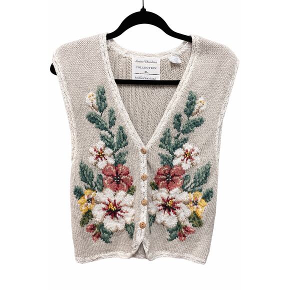 Marisa Christina Jackets & Blazers - Vintage Marisa Christina XL Floral Knit Vest Cottagecore Boho Grandma Core